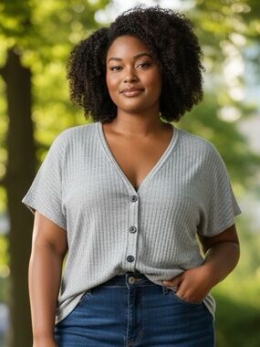 Signify Gray Button-Up Cardigan top Size XL